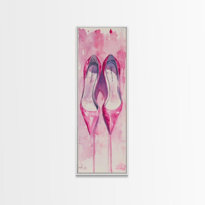 Pink Stilettos Painting Framed Canvas Print Fashion Wall Art Feminine Decor Living Room Artwork Vertical Wall Accent Gift Idea Art
