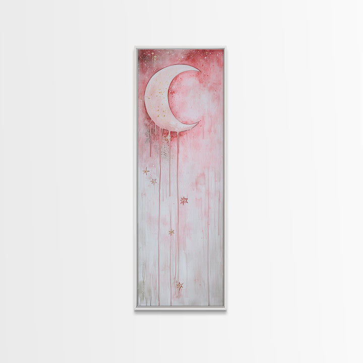 Crescent Moon Illustration Canvas Print Wabi Sabi Art Minimalist Bedroom Artwork Moon Oil Painting Rustic Fall Wall Decor Gift