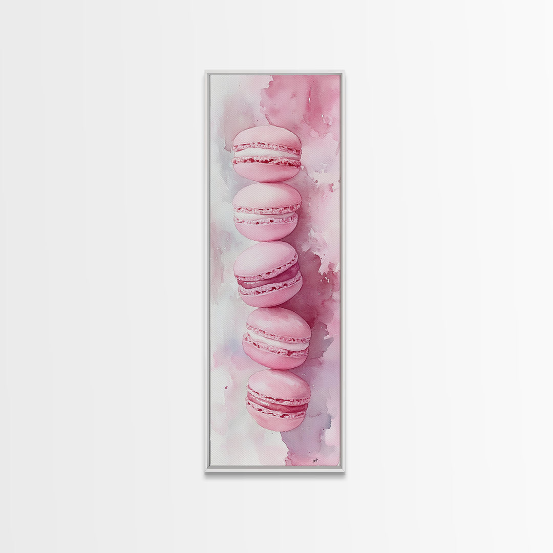 French Macaron Illustration Framed Canvas Print Pastel Kitchen Wall Art Food Art Rustic Decor Gift Idea Kitchen Home Accent Art