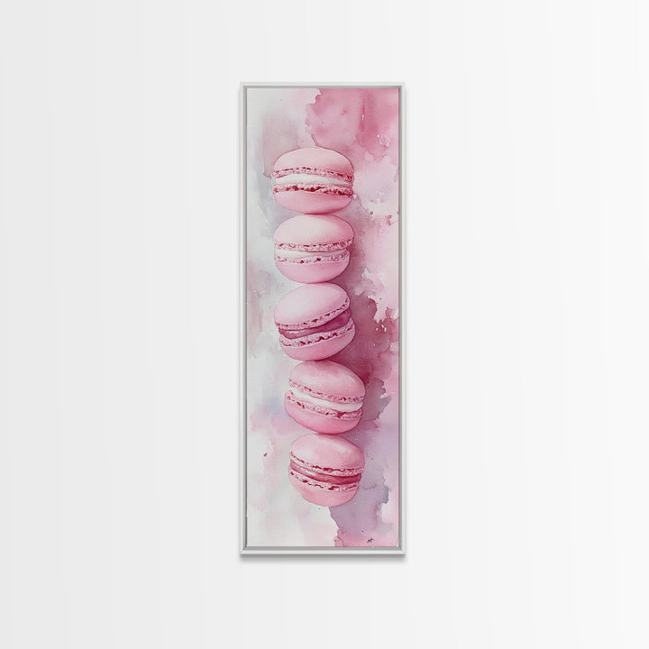 French Macaron Illustration Framed Canvas Print Pastel Kitchen Wall Art Food Art Rustic Decor Gift Idea Kitchen Home Accent Art