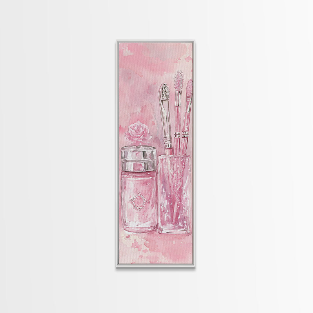 Delicate Makeup Illustration Canvas Print Pink Abstract Art Feminine Wall Decor Light Pink Wall Art Gift Idea Unique Painting
