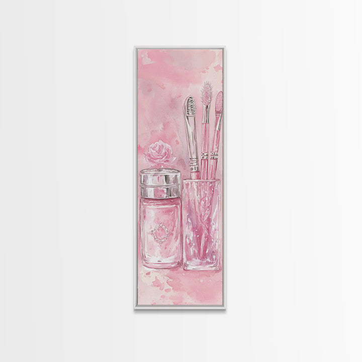 Delicate Makeup Illustration Canvas Print Pink Abstract Art Feminine Wall Decor Light Pink Wall Art Gift Idea Unique Painting