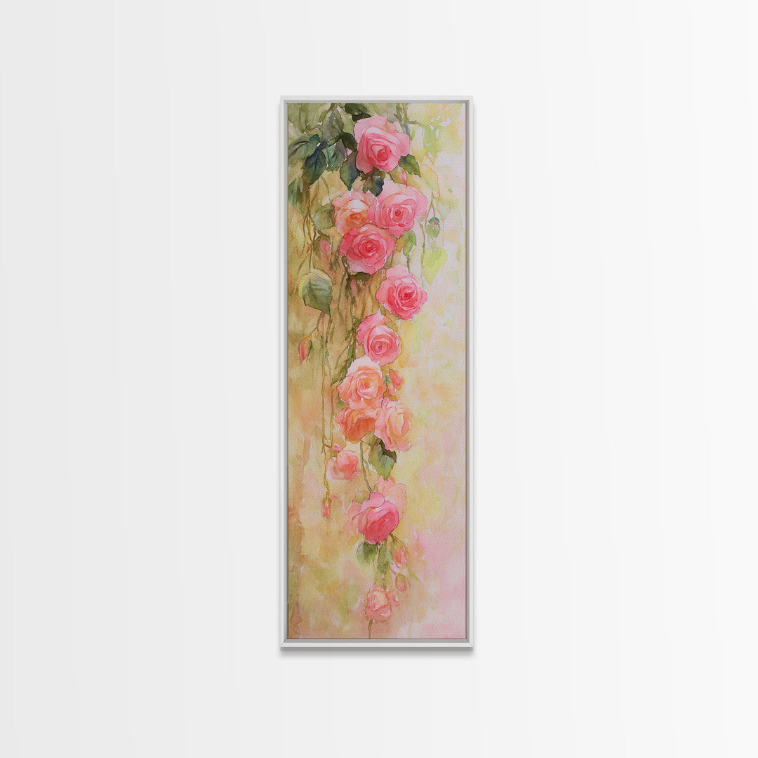 Cascading Roses Canvas Print Wildflower Painting Botanical Prints Vertical Wall Art Farmhouse Art Rustic Wall Art Romantic Gift