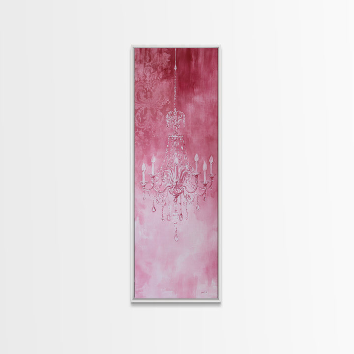 Crystal Chandelier Framed Canvas Print in Pink Abstract Art Perfect Above Sofa or Guest Room Art with Rustic and Glam Style