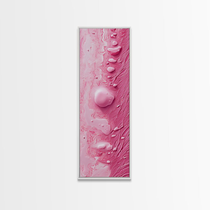 Pink Texture Abstract Framed Canvas Print, Minimalist Blotter Art in Light Pink Tones, Skinny Wall Art for Modern Bedroom or Office