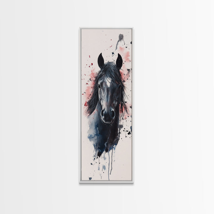Black Horse Portrait Canvas Print Rustic Farmhouse Art Horse Wall Art Tall Skinny Art Vertical Rustic Living Room Wall Decor