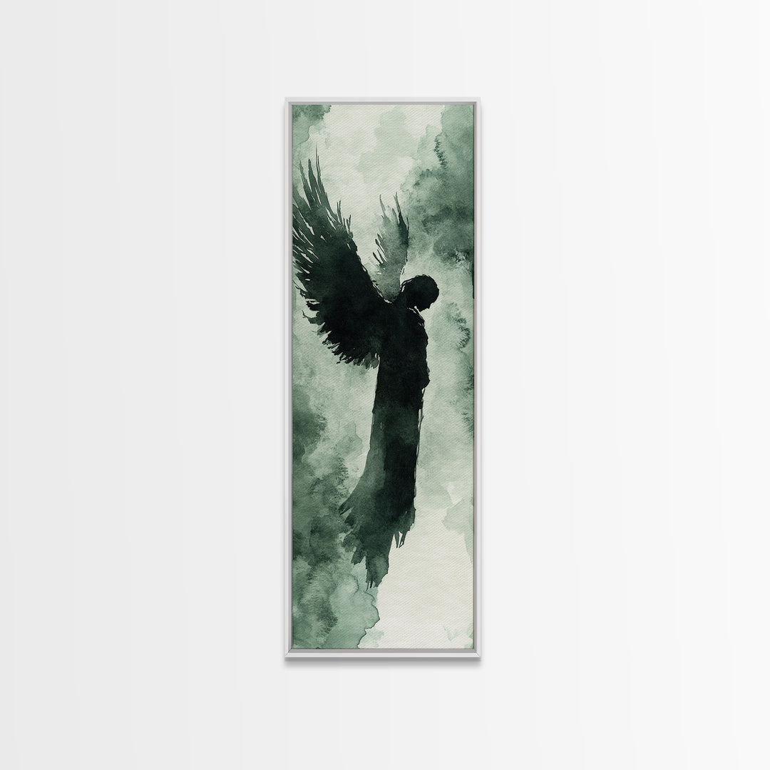 Dark Angel Silhouette Canvas Print Angel Art Prints Dark Angels Wall Art Moody Art Gothic Living Room Art Vertical Wall Decor