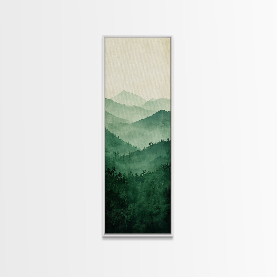 Smoky Mountain Layers Framed Canvas Print Serene Landscape Painting Green Nature Scene Above Sofa Art Living Room Decor