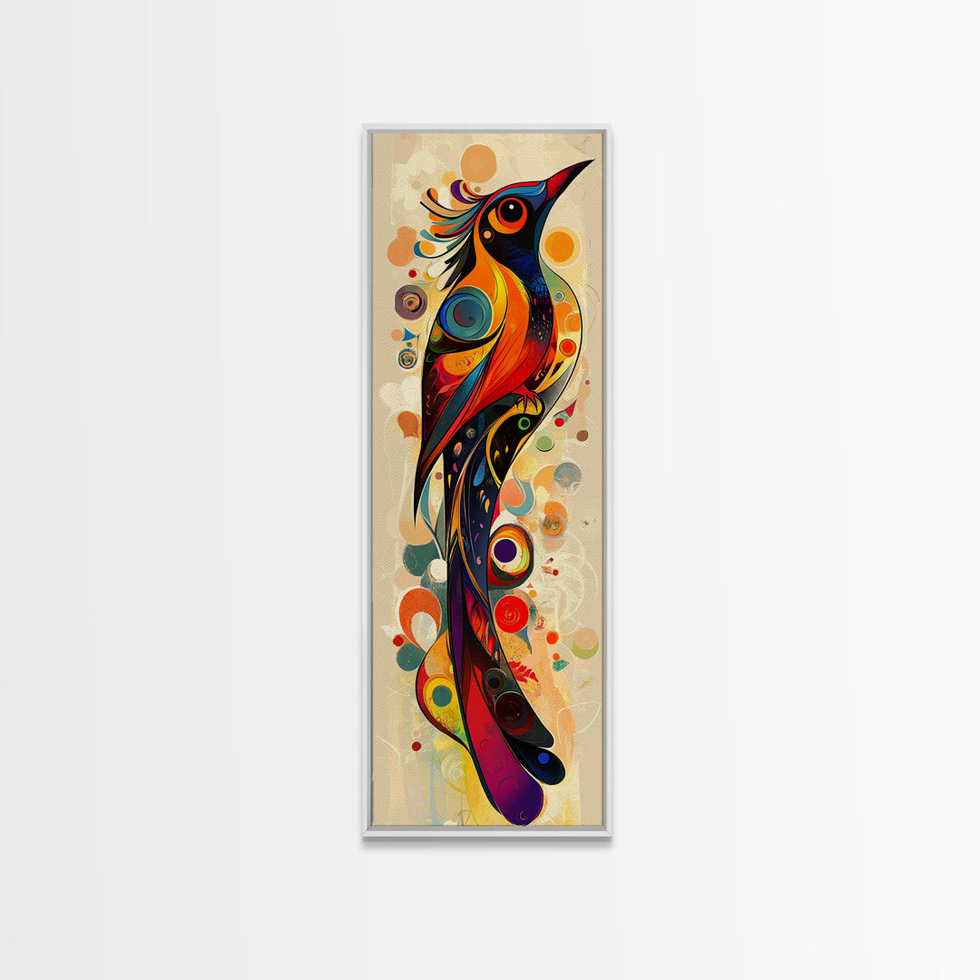 Bold Bird Design Framed Canvas Print Vibrant Peacock Wall Art Modern Whimsical Art Living Room Accent Bird Lover Gift Idea