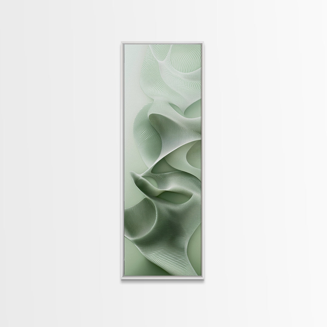 Sage Green Vertical Framed Canvas Print, Abstract Botanical Artwork, Wabi Sabi Minimalist Wall Art, Living Room Decor, Original Artwork