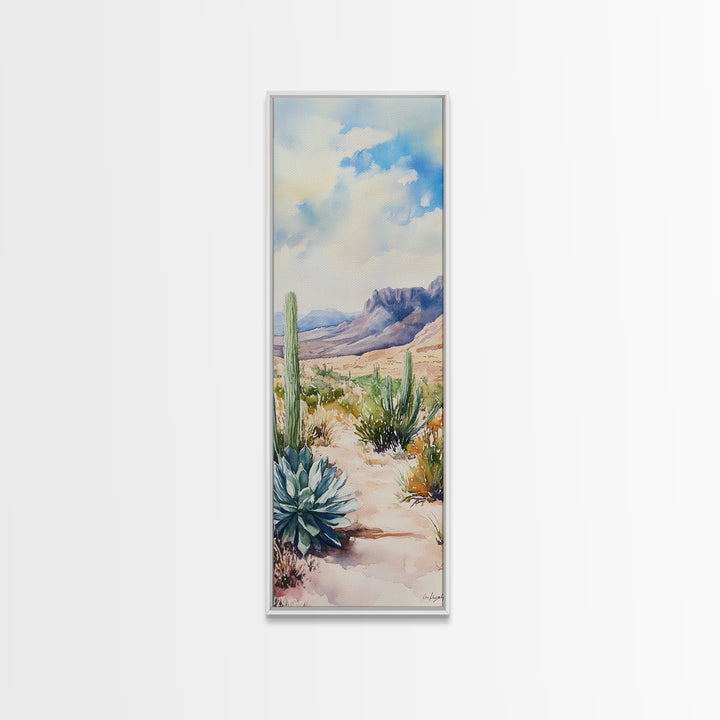 Desert Landscape Framed Canvas Print, Southwest Rustic Wall Art, Cactus Painting, Farmhouse Living Room Decor, Gift Idea for Him
