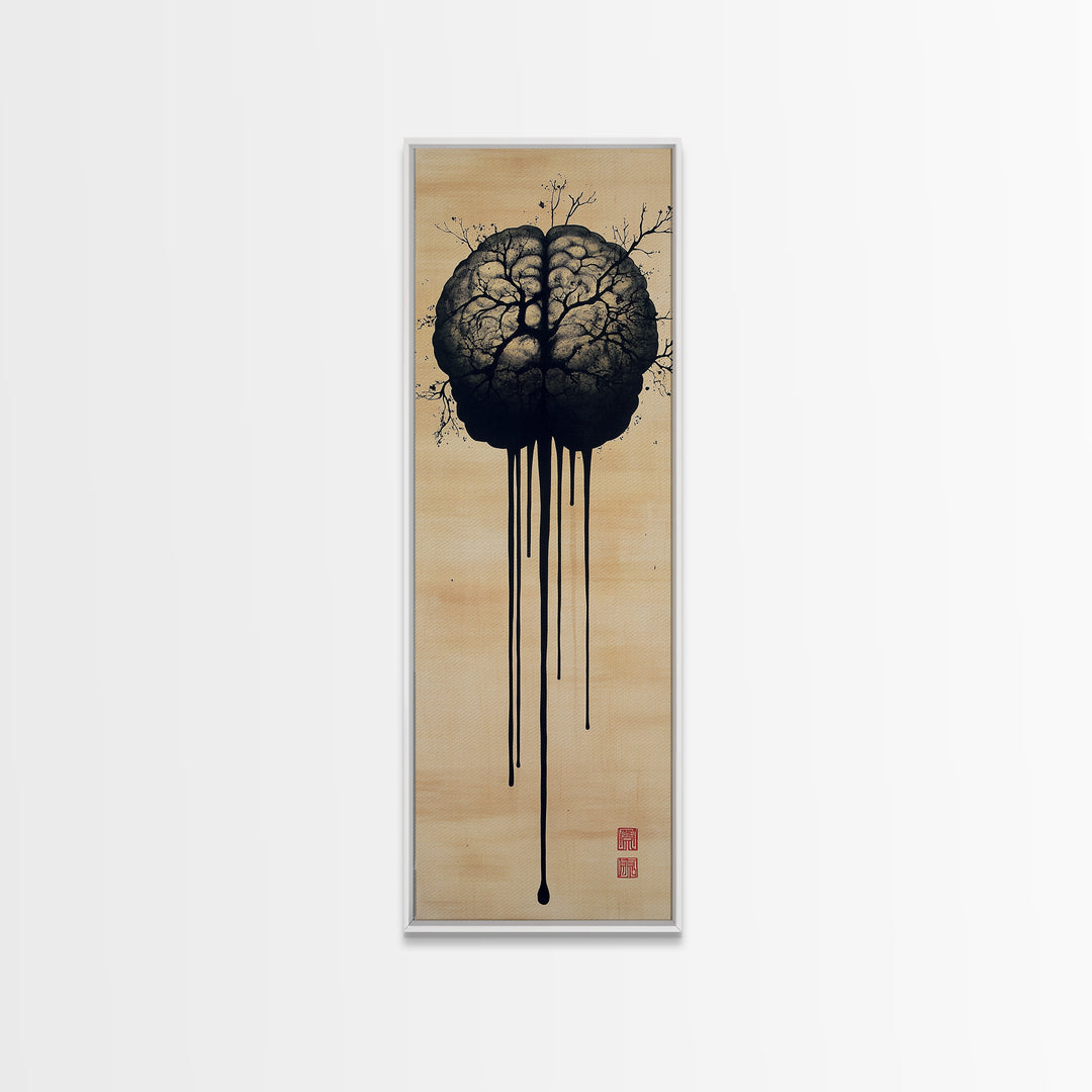 Framed Canvas Print Brain Art, Science Inspired Minimalist Wall Art, Moody Therapy Artwork, Gift Idea for Living Room or Office