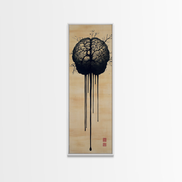 Framed Canvas Print Brain Art, Science Inspired Minimalist Wall Art, Moody Therapy Artwork, Gift Idea for Living Room or Office