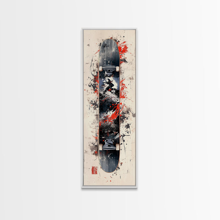 Graffiti Style Skateboard Canvas Print, Abstract Red and Black Wall Art, Urban Skateboard Art, Gift Idea for Living Room or Bedroom