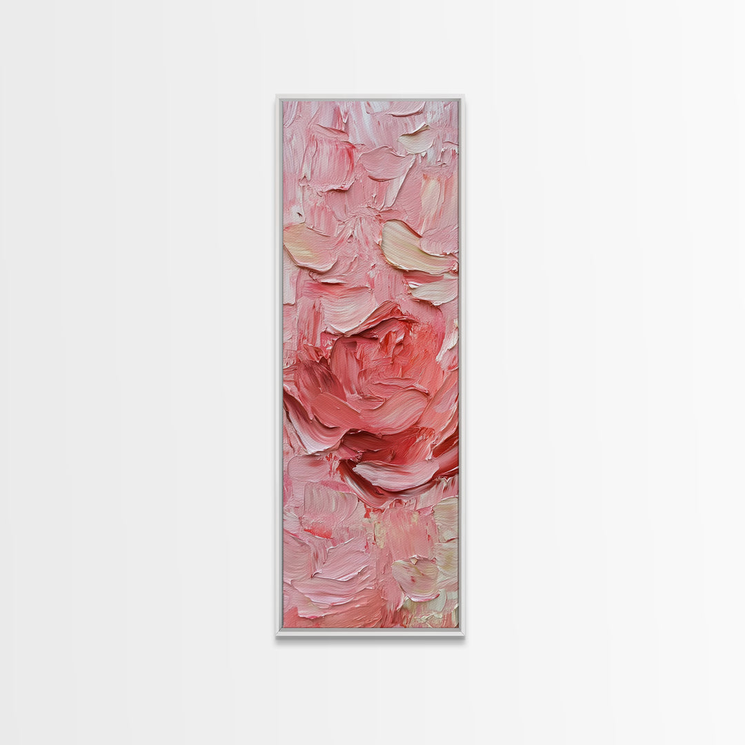 Abstract Pink Rose Textured Canvas Print, Light Pink Botanical Wall Art, Rose Painting Bedroom Art, Minimalist Floral Artwork