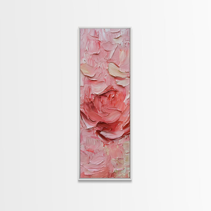 Abstract Pink Rose Textured Canvas Print, Light Pink Botanical Wall Art, Rose Painting Bedroom Art, Minimalist Floral Artwork