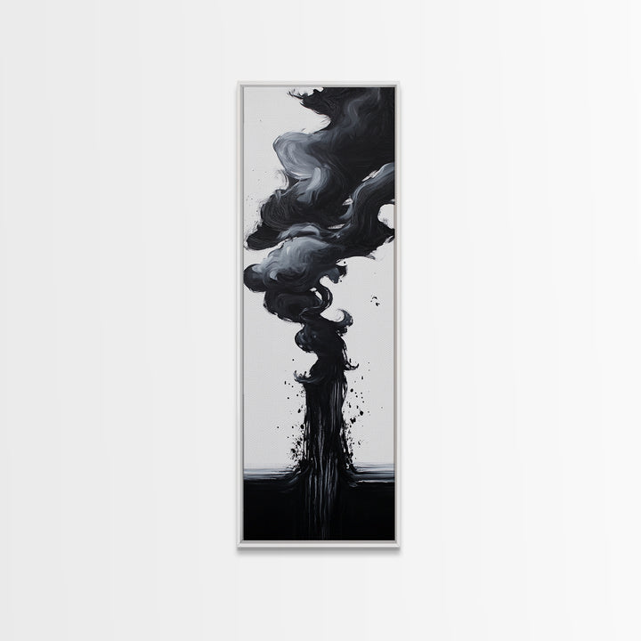 Smoke Abstract Art Canvas Print Black White Contemporary Modern Home Decor Moody Wall Art Vertical Long Narrow Artwork