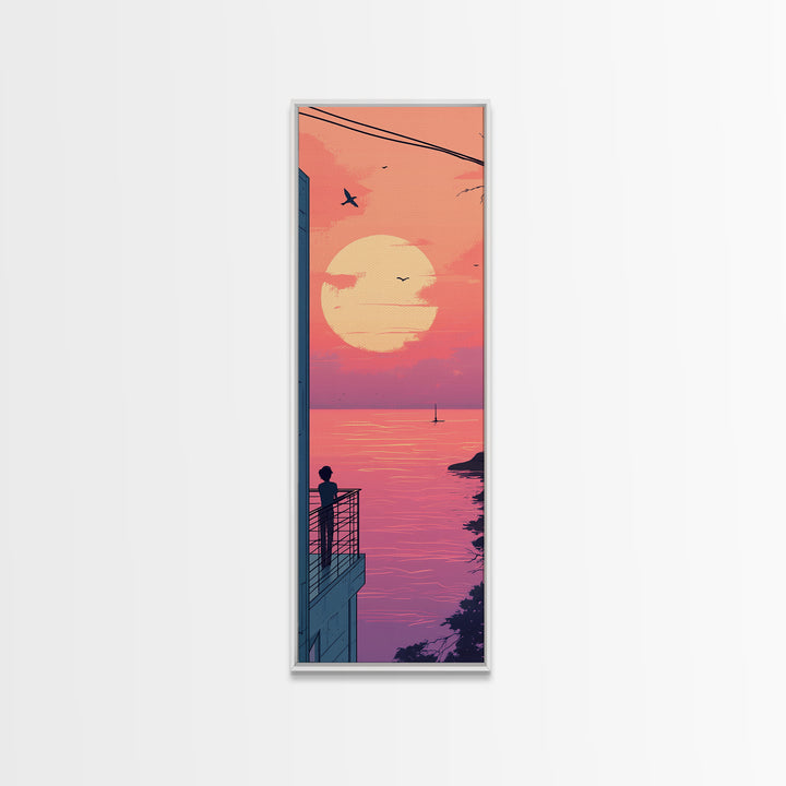 Pastel Sunset Balcony Canvas Print Pink Orange Wall Art Coastal Cowgirl Art Bedroom or Living Room Farmhouse Decor Unique Piece
