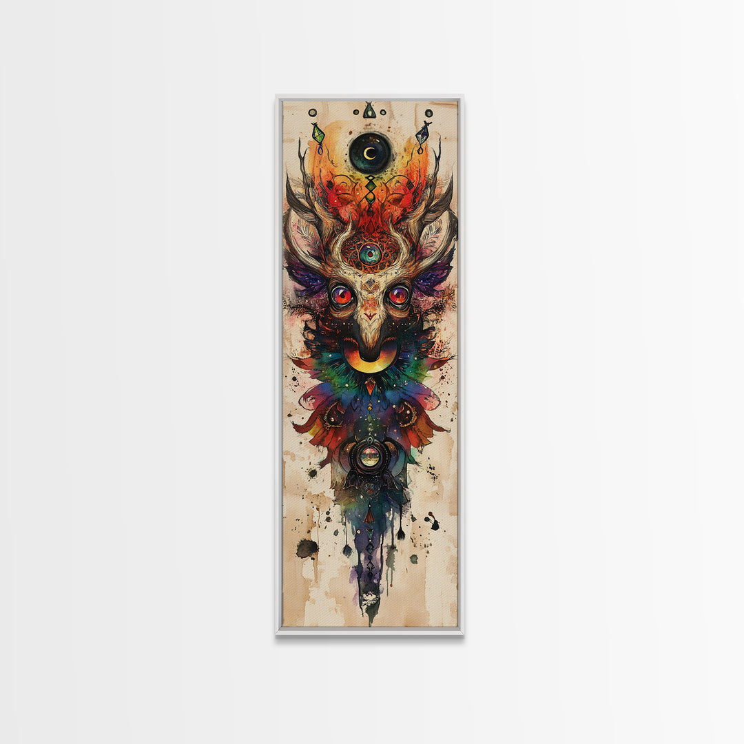 Enchanted Deer Canvas Print Featuring Sacred Geometry, Vibrant Color Palette, Boho Art And Ideal Living Room Rustic Wall Decor