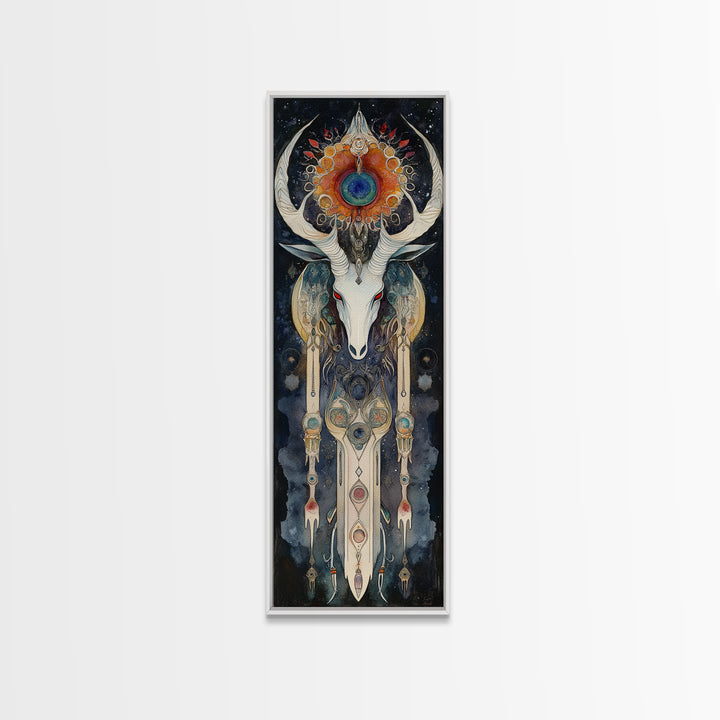 Dreamcatcher Deer Canvas Print Featuring Boho Sacred Geometry Art, Native Inspired Dark Angels Wall Art Ideal For Gift Idea