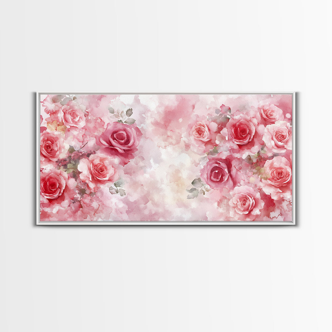 Romantic Rose Painting Framed Canvas Print Featuring Rose Painting and Pink Wall Art Botanical Prints Rustic Art Living Room Decor