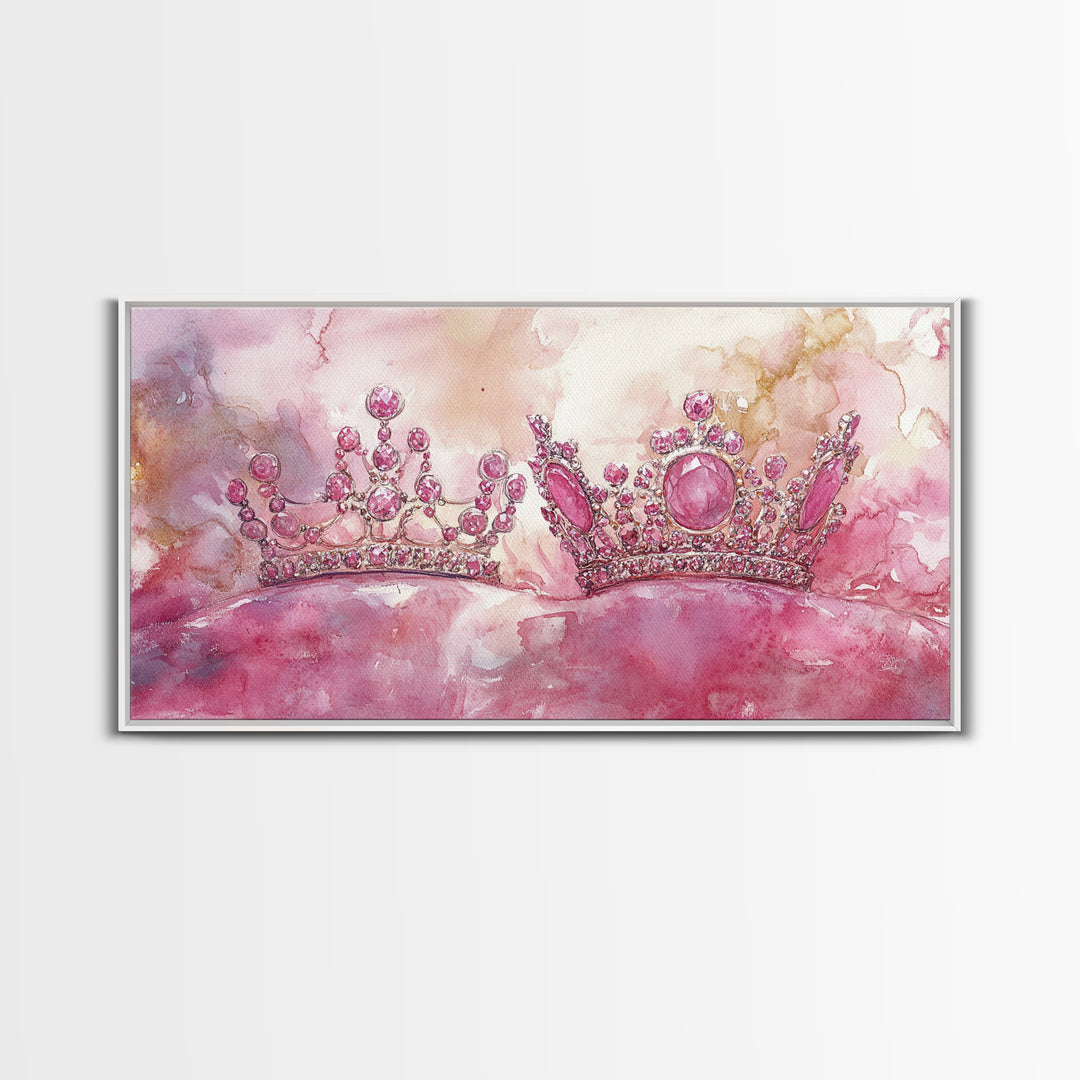 Royal Crown Canvas Print, Pink Jewel Artwork, Glamorous Feminine Style, Bedroom Wall Decor, Princess Themed Whimsical Art Gift Idea