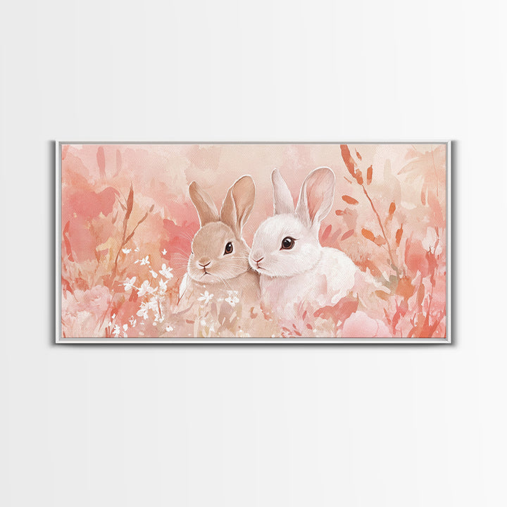 Bunny Art Canvas Print Pastel Wall Art Whimsical Easter Decor Animal Lovers Gift Idea Cottagecore Living Room Art Soft Aesthetic