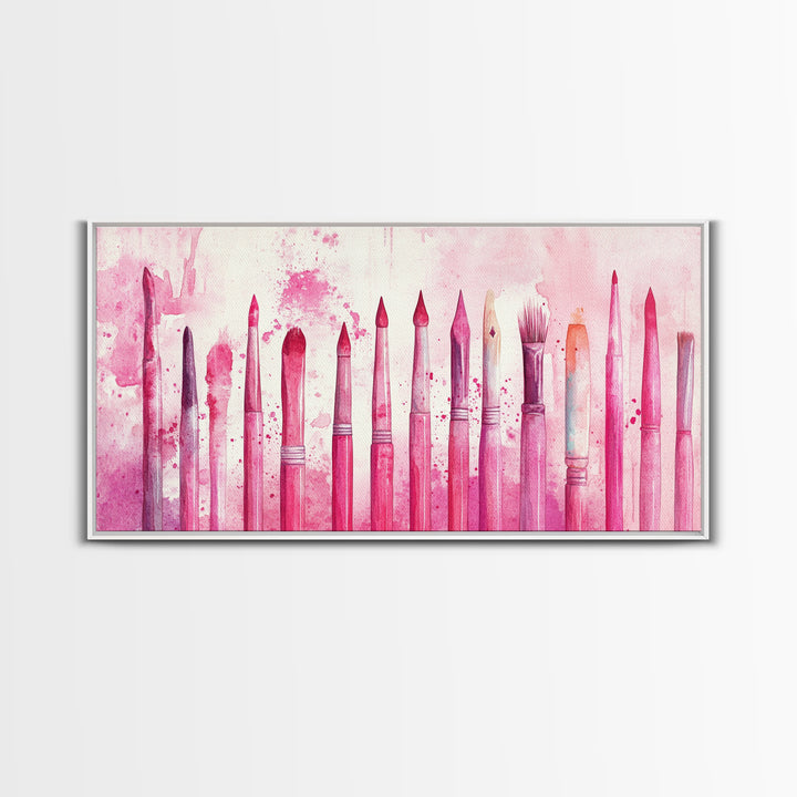 Artistic Brushes Canvas Print Pink Abstract Art Tools Studio Decor Light Pink Wall Art Boho Minimalist Wabi Sabi Artist Gift Idea