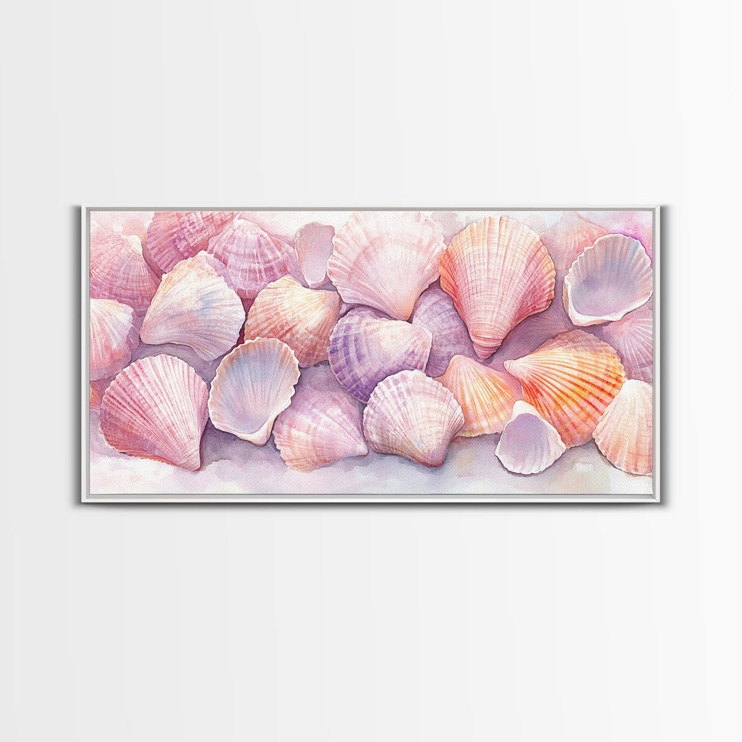 Coastal Seashell Canvas Print, Nautical Wall Art, Coastal Decor, Rustic Beach Art, Light Pink Shell Painting, Coastal Landscape Art Gift