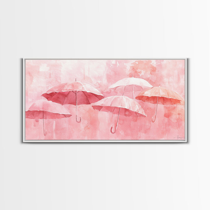 Umbrella Art Canvas Print, Light Pink Wall Art, Minimalist Decor Piece, Coastal Cowgirl Home Accent, Whimsical Abstract Art Gift Idea