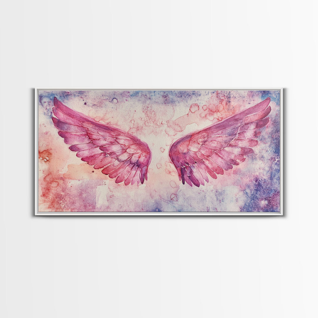 Angel Wings Canvas Print Dark Angels Wall Art Pink Abstract Art Light Pink Wall Art Moody Artwork Whimsical Art Bedroom Decor
