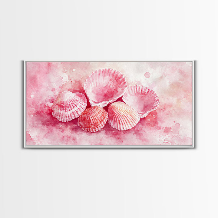 Coastal Shell Canvas Print | Pink Coastal Cowgirl Wall Art | Nautical Inspired Decor | Beach Themed Framed Artwork | Living Room Art