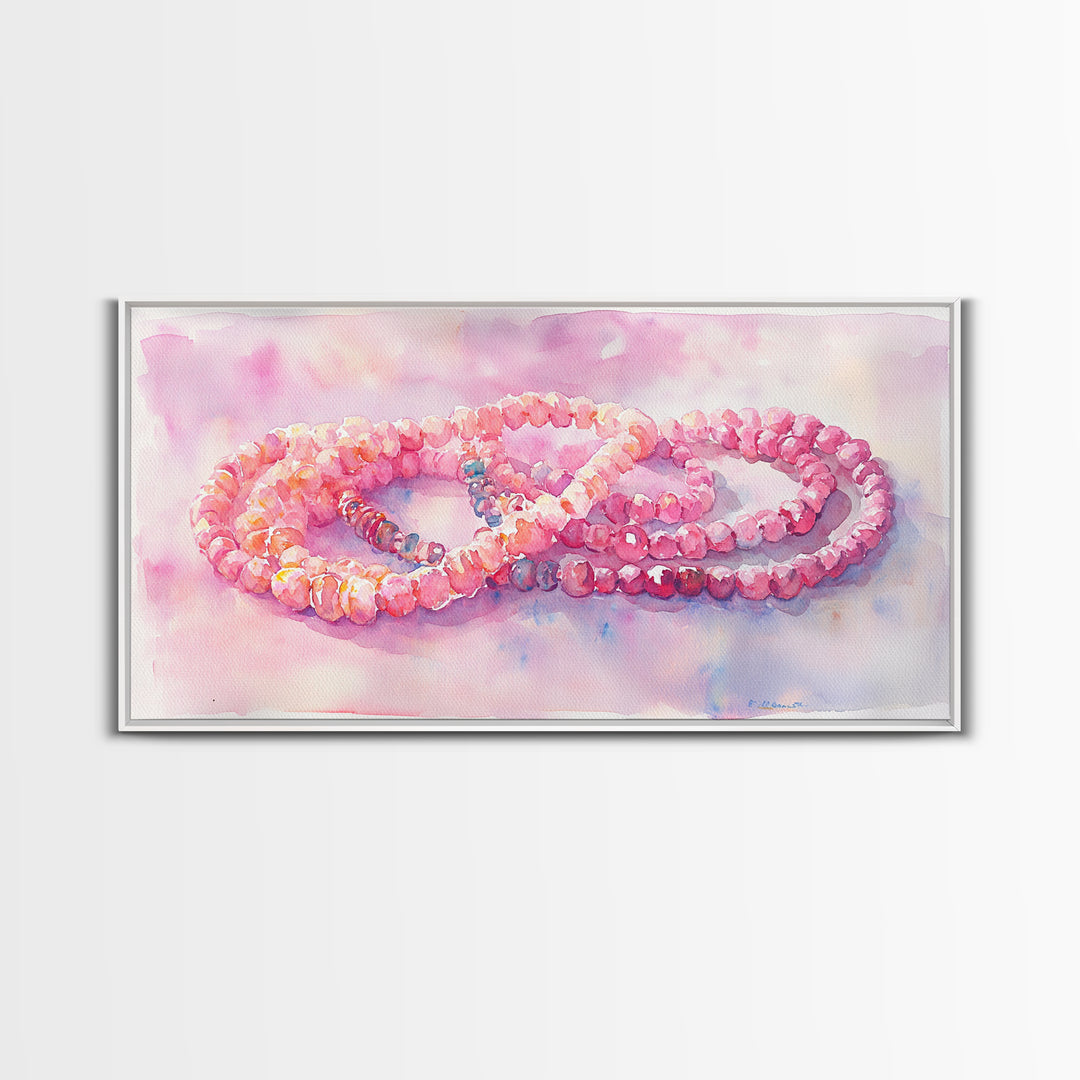 Pink Beaded Necklace Canvas Print | Romantic Jewelry Wall Art | Feminine Framed Canvas Print | Gift Idea for Her | Light Pink Decor
