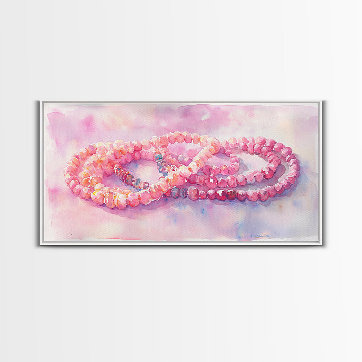Pink Beaded Necklace Canvas Print | Romantic Jewelry Wall Art | Feminine Framed Canvas Print | Gift Idea for Her | Light Pink Decor