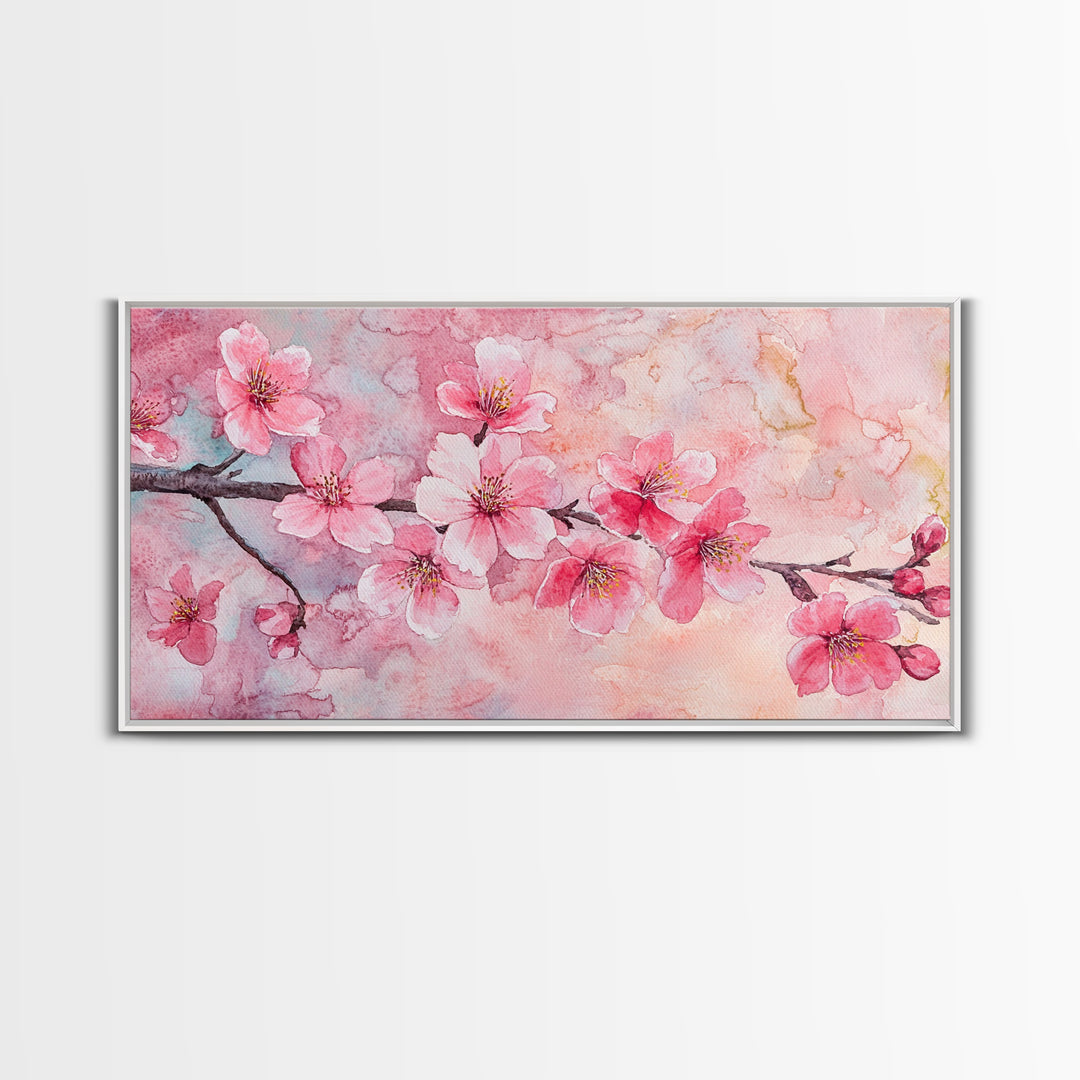 Cherry Blossom Branch Canvas Print | Cherry Blossom Painting, Light Pink Wall Art, Nature-Inspired Decor, Botanical Prints, Bedroom Art