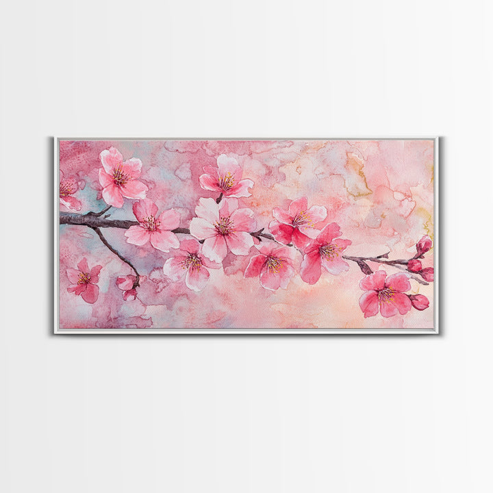 Cherry Blossom Branch Canvas Print | Cherry Blossom Painting, Light Pink Wall Art, Nature-Inspired Decor, Botanical Prints, Bedroom Art
