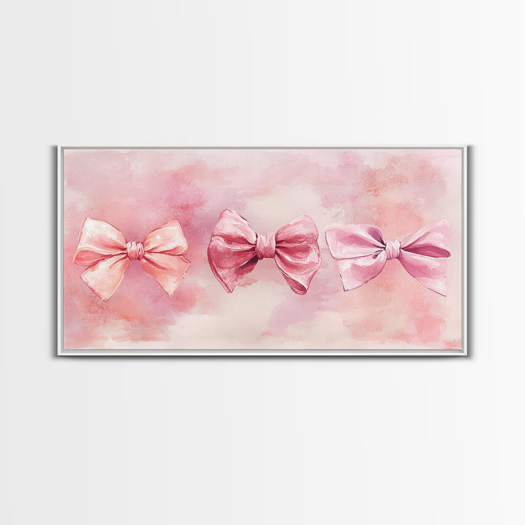 Bow Tie Trio Painting with Pink Orange Wall Art Aesthetic Framed Canvas Print, Whimsical Art Bedroom or Living Room Decor