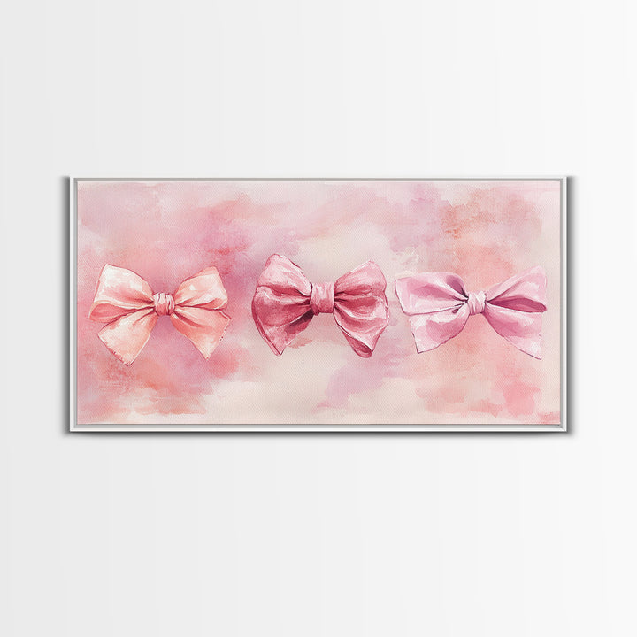 Bow Tie Trio Painting with Pink Orange Wall Art Aesthetic Framed Canvas Print, Whimsical Art Bedroom or Living Room Decor