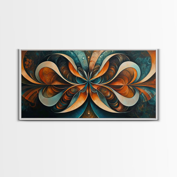 Butterfly Abstract Framed Canvas Print, Geometric Wall Art Moody Modern Decor, Sacred Geometry Artwork Idea Horizontal Living Room Design