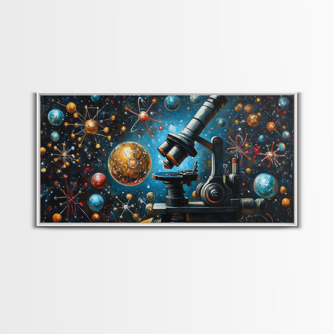 Astronomy Science Art Canvas Print, Microscope Cosmos Molecular Wall Art, Horizontal Living Room Decor, Unique Gift Idea Him Her
