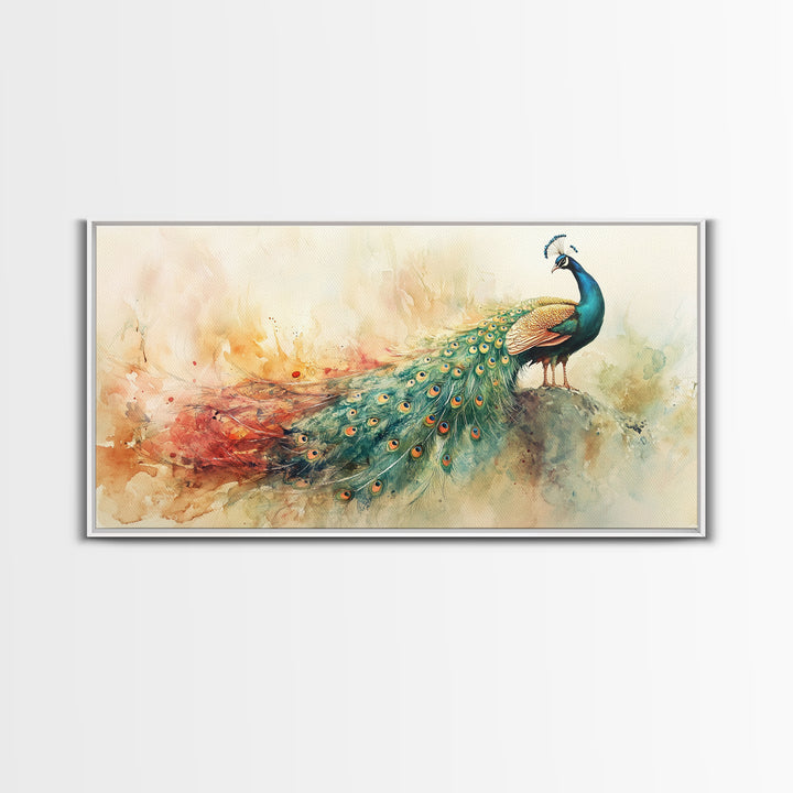 Elegant Peacock Wall Art Canvas Print, Colorful Wildlife Painting, Moody Therapy Art, Unique Bedroom Decor Gift Idea, Botanical Prints