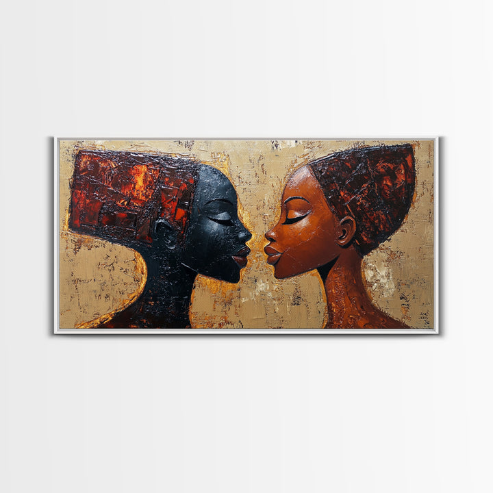 Bold African Women Framed Canvas Print, Afrocentric Art Wall Decor, Moody Bedroom Art, Unique Living Room Art Gift Idea