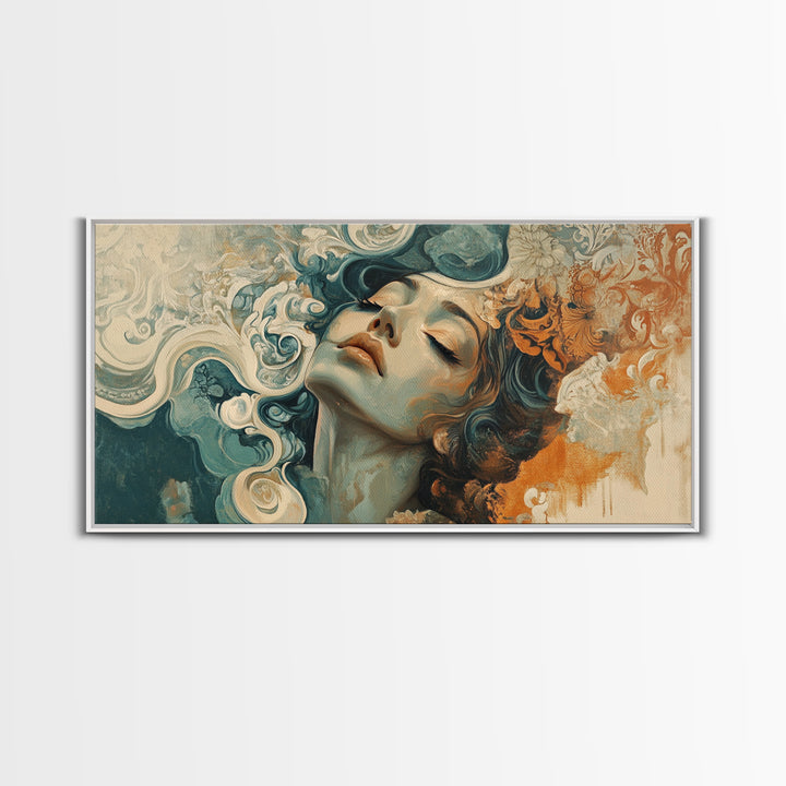 Art Nouveau Framed Canvas Print Featuring Goddess Art and Botanical Prints Beautiful Feminine Inspired Bedroom or Guest Room Art