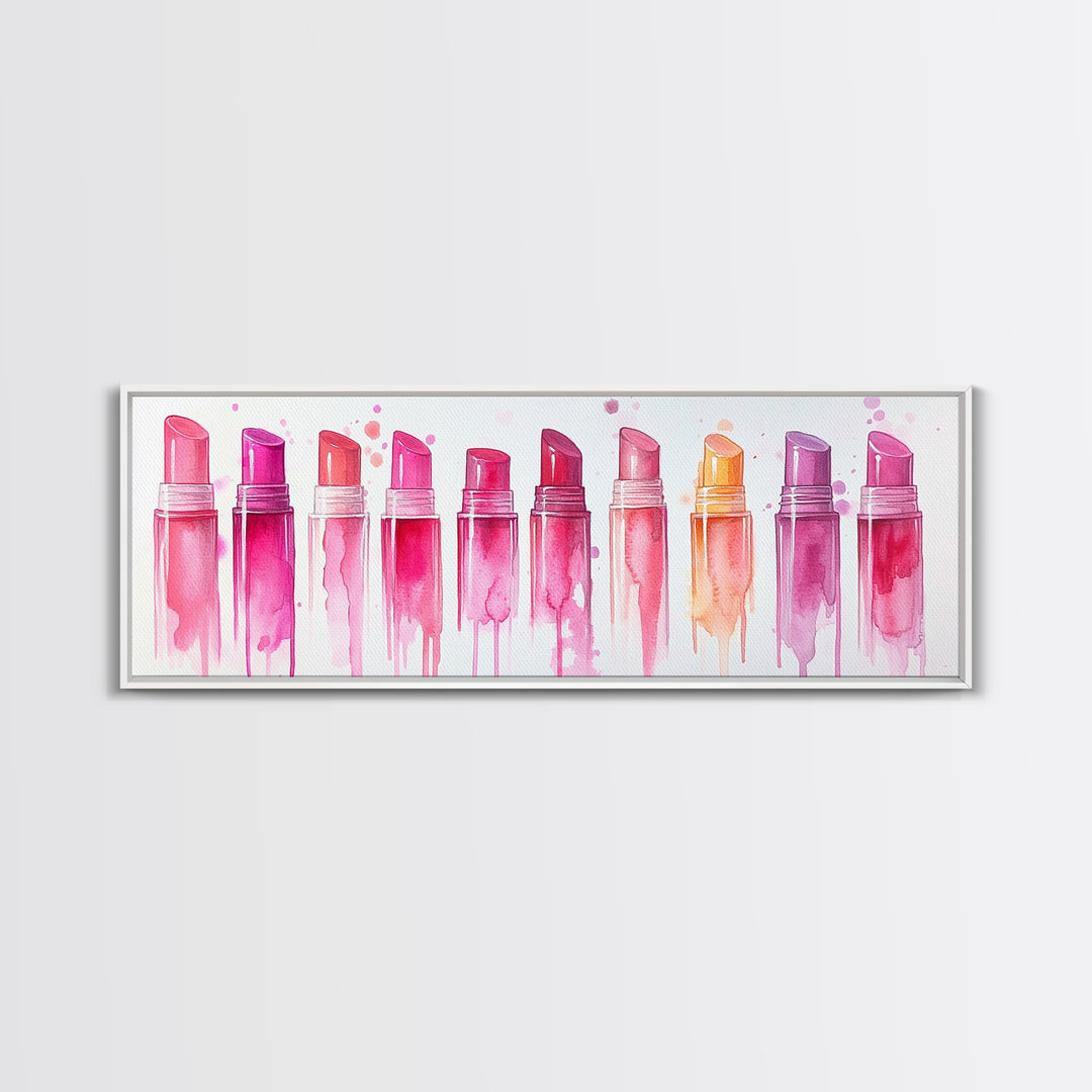 Vibrant Lipstick Shades Canvas Print, Pink Makeup Wall Art, Feminine Bedroom Decor, Whimsical Beauty Room Artwork Gift Idea