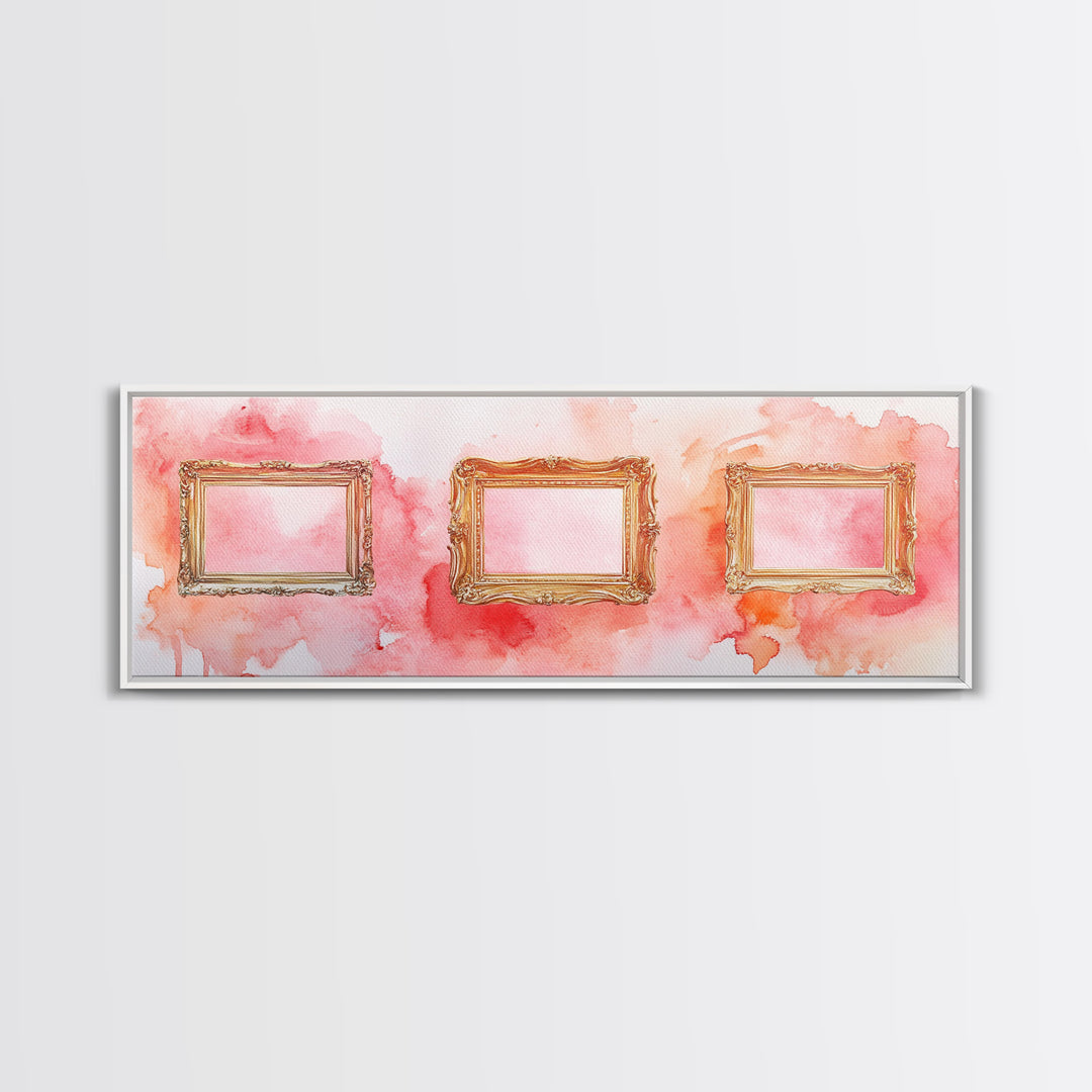 Decorative Frames Painting Canvas Print with Elegant Pink Abstract Background, Long Narrow Wall Art Perfect for Living Room Decor