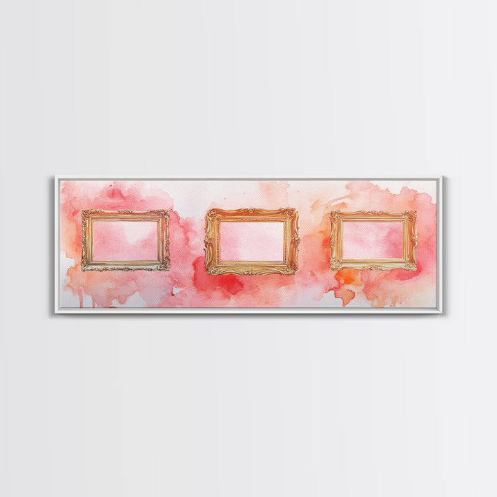 Decorative Frames Painting Canvas Print with Elegant Pink Abstract Background, Long Narrow Wall Art Perfect for Living Room Decor