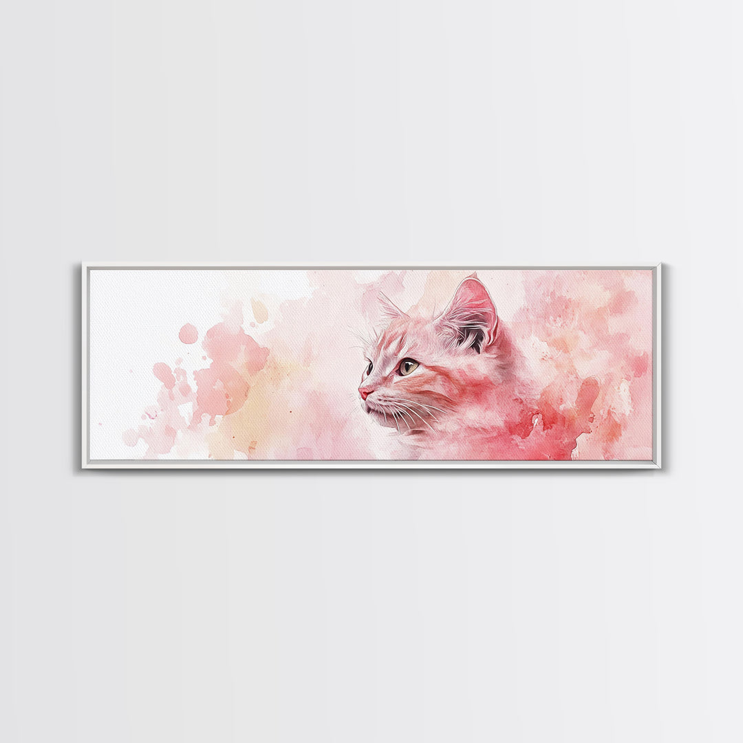 Cat Portrait Canvas Print with Pink Abstract Background, Light Pink Wall Art Perfect Gift Idea, Rustic Decor for Animal Lovers