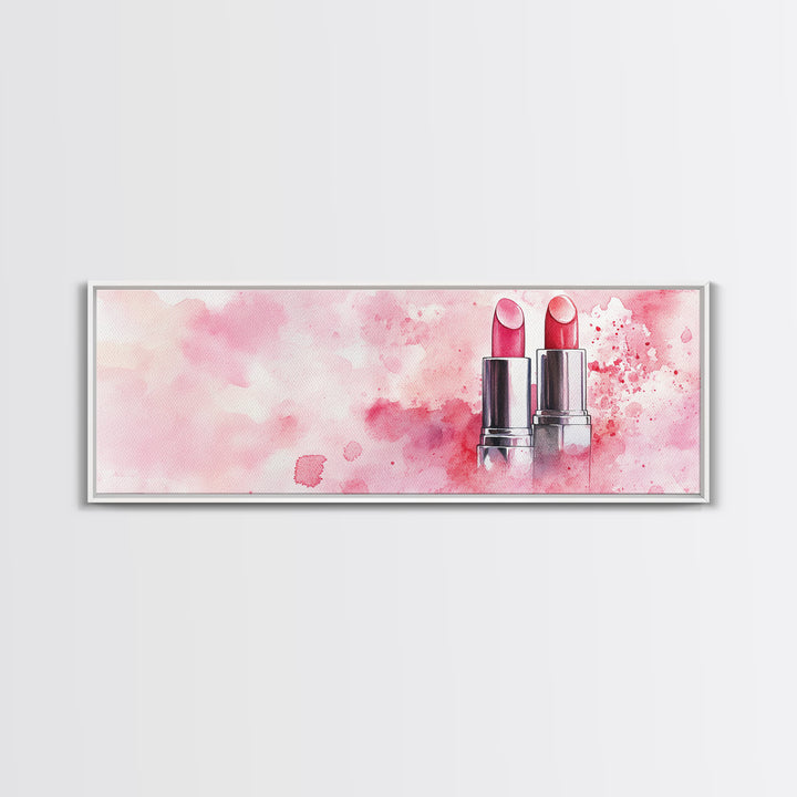 Pink Lipstick Art Canvas Print, Light Pink Wall Art, Feminine Abstract Painting, Modern Home Decor Piece for Bedroom or Bathroom