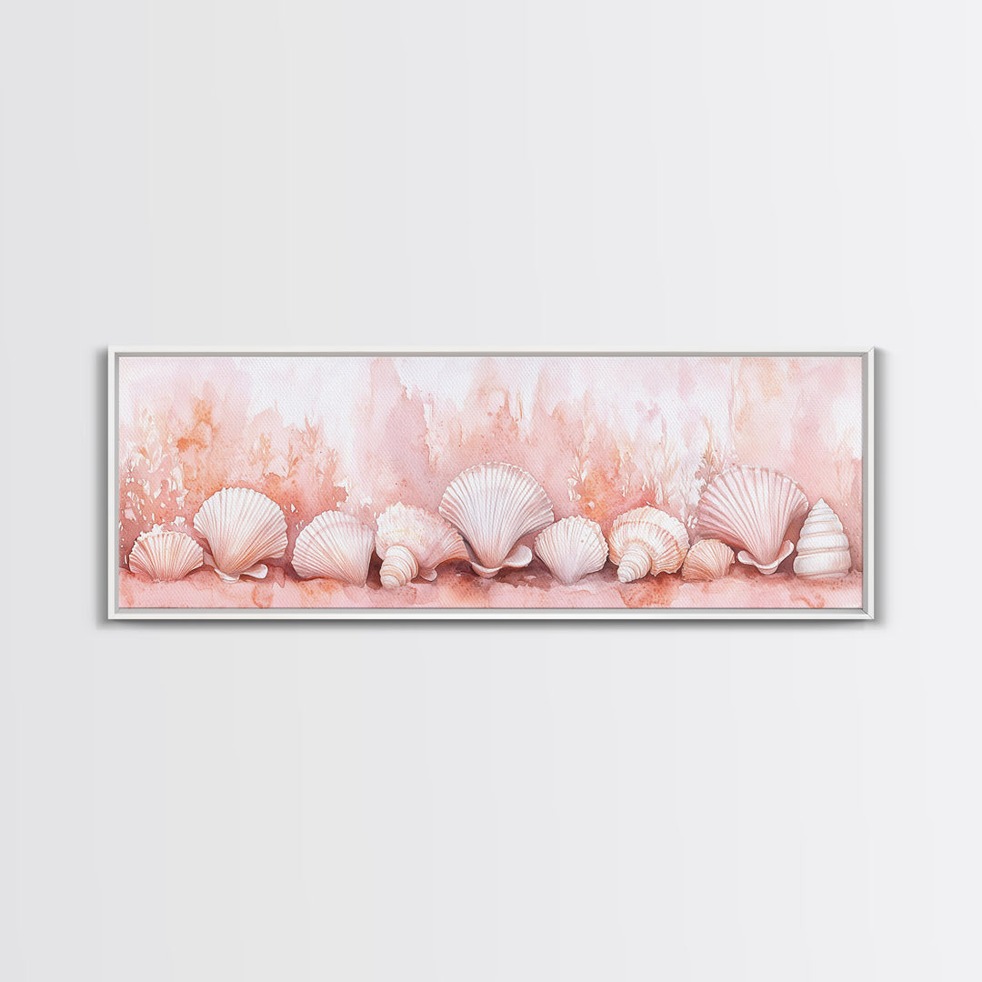 Coastal Shell Art Canvas Print Featuring Light Pink and Orange Pastel Hues, Beach House Decor, Nautical Wall Art for Living Room