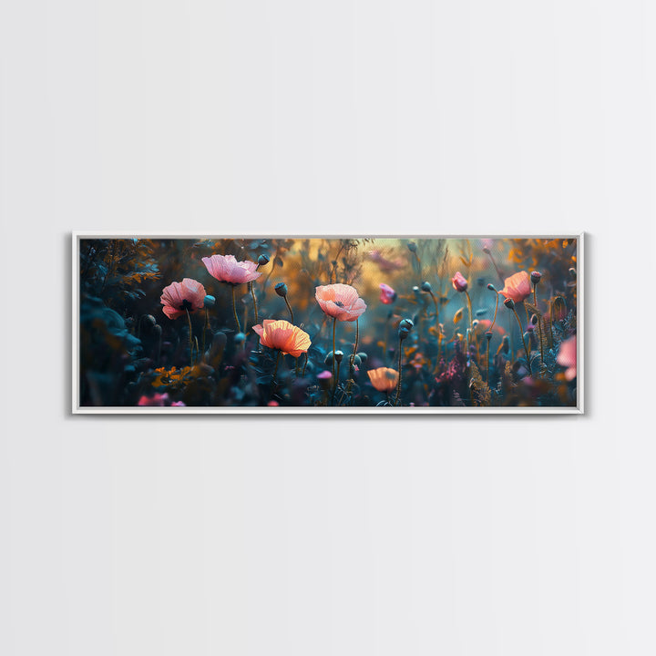 Twilight Wildflower Canvas Print Moody Art Poppy Painting Botanical Wall Art Whimsical Living Room Autumn Rustic Floral Decor